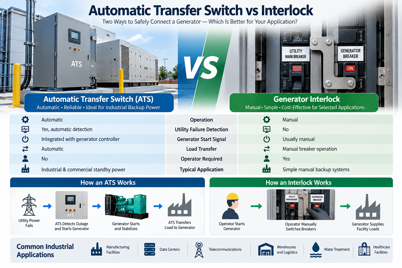 ATS vs Interlock: 7 Key Differences for Industrial Generator Systems