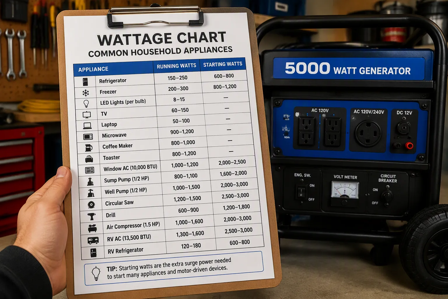 5000 Watt Generator Appliance Wattage Chart
